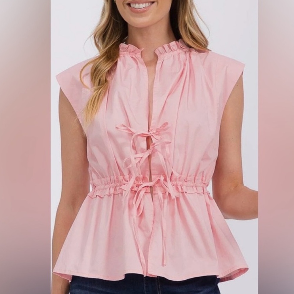 SOLD Pink Ruffled Sleeveless Top